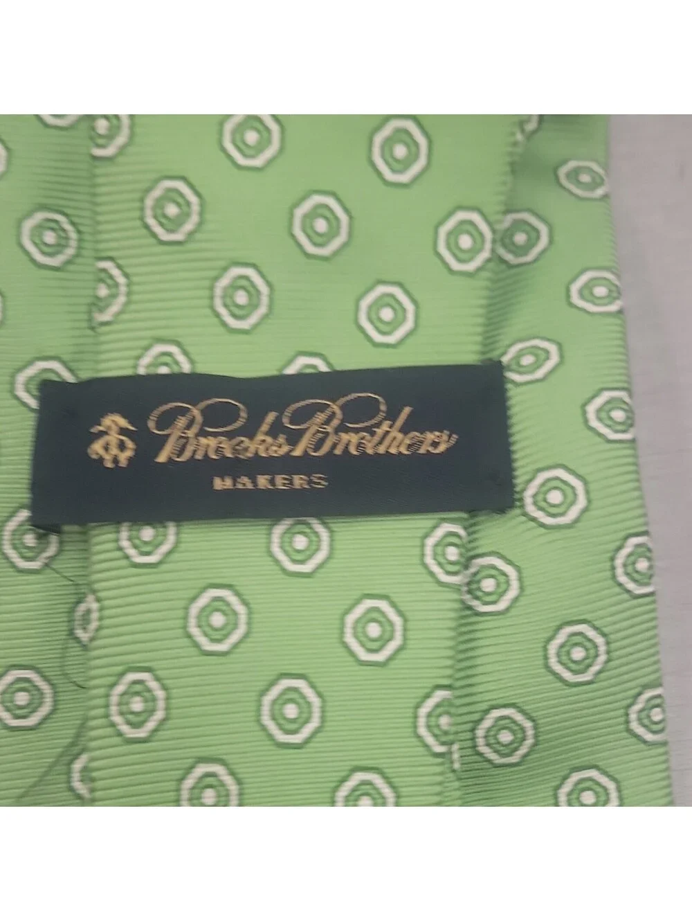 Brooks Brothers Men's Green/White Geometric Woven Tie with Logo Accent